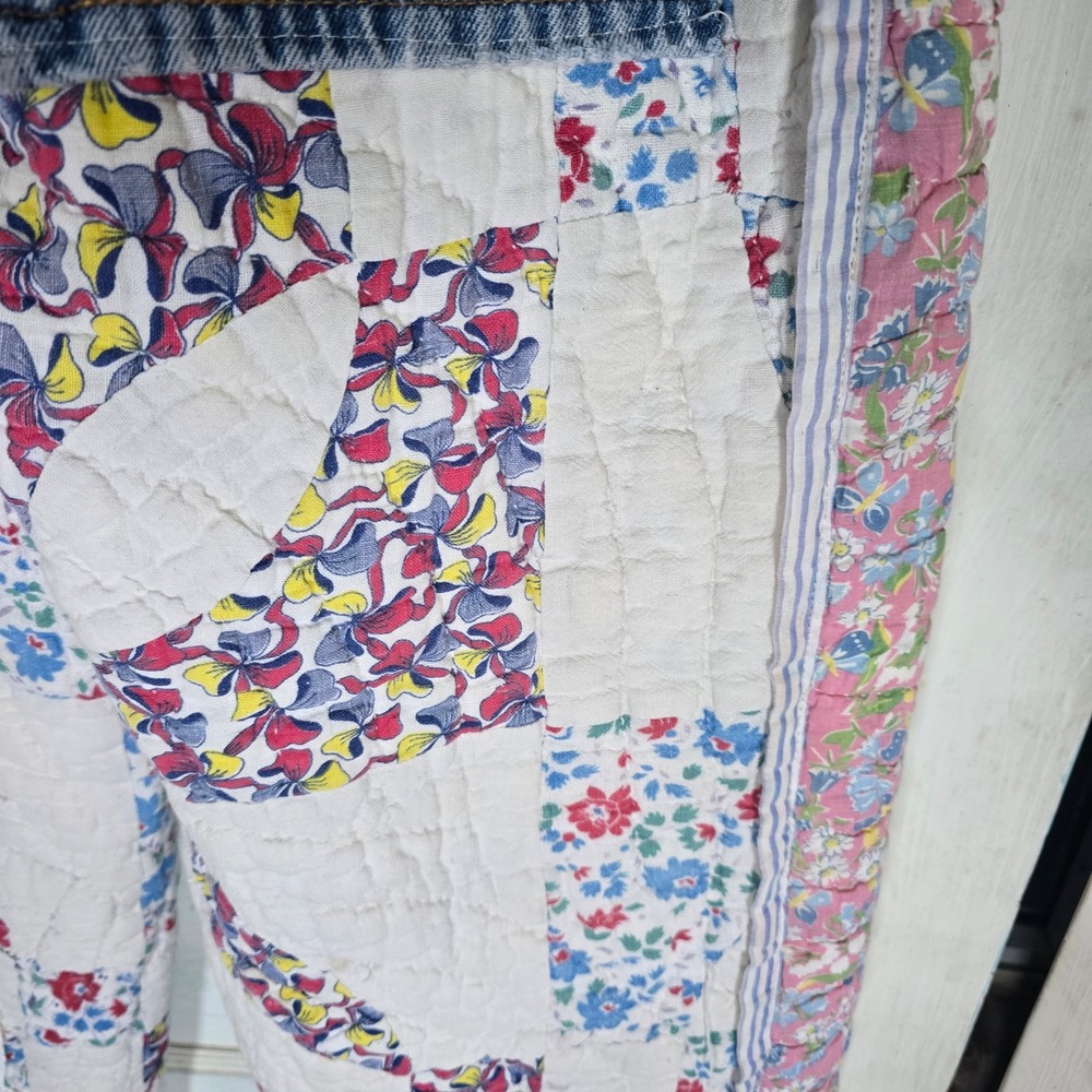 Handmade upcycled vintage quilt pants with embroidered doilie‎ pockets OS - Picture 9 of 9